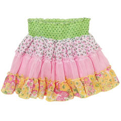 tiered skirt in pink, green, and yellow